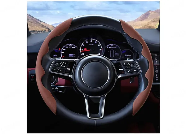 Seude_Brown_Pattern_Steering_Wheel_Cover,_Men'S_And_Women'S_Safe_And_Non-Slip_Car_Accessory_Compatible_With_All_Cars