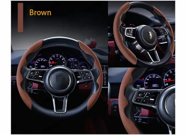 Seude_Brown_Pattern_Steering_Wheel_Cover,_Men'S_And_Women'S_Safe_And_Non-Slip_Car_Accessory_Compatible_With_All_Cars
