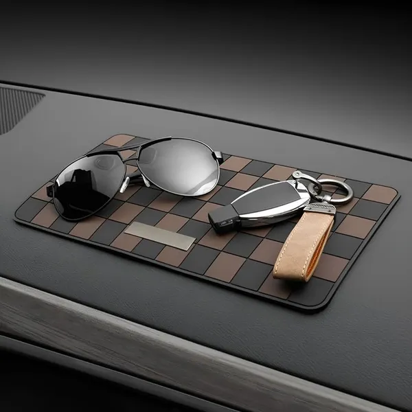 Sports_Non-Slip_Car_Dashboard_Mat_“_Adhesive-Free,_Heat-Resistant,_Grid_Pattern_In_Black_&_Brown_“_Interior_Protection_&_Decor