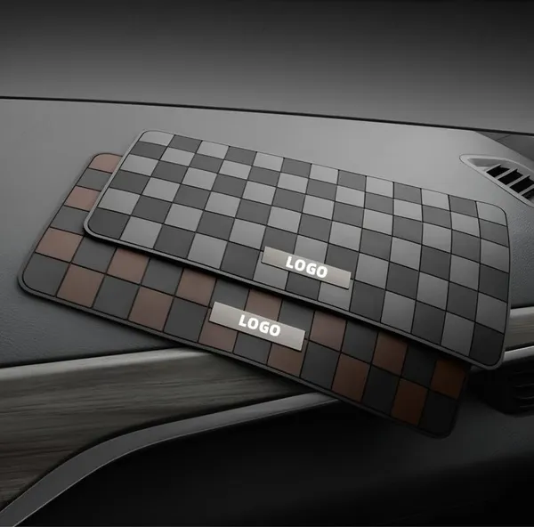Sports_Non-Slip_Car_Dashboard_Mat_“_Adhesive-Free,_Heat-Resistant,_Grid_Pattern_In_Black_&_Brown_“_Interior_Protection_&_Decor