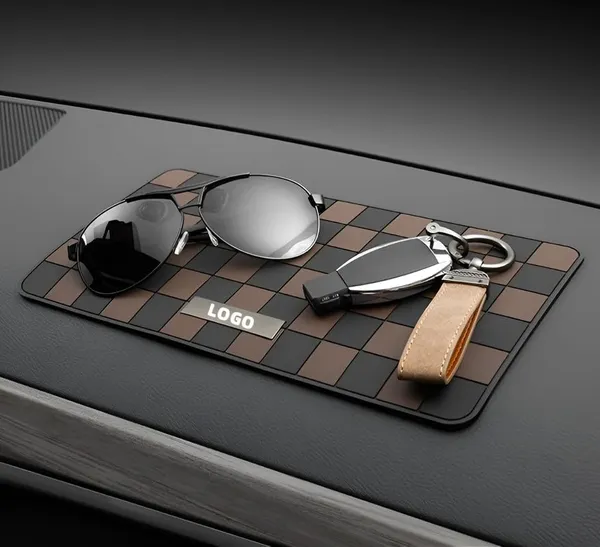Sports_Non-Slip_Car_Dashboard_Mat_“_Adhesive-Free,_Heat-Resistant,_Grid_Pattern_In_Black_&_Brown_“_Interior_Protection_&_Decor