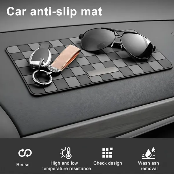 Sports_Non-Slip_Car_Dashboard_Mat_“_Adhesive-Free,_Heat-Resistant,_Grid_Pattern_In_Black_&_Grey_“_Interior_Protection_&_Decor