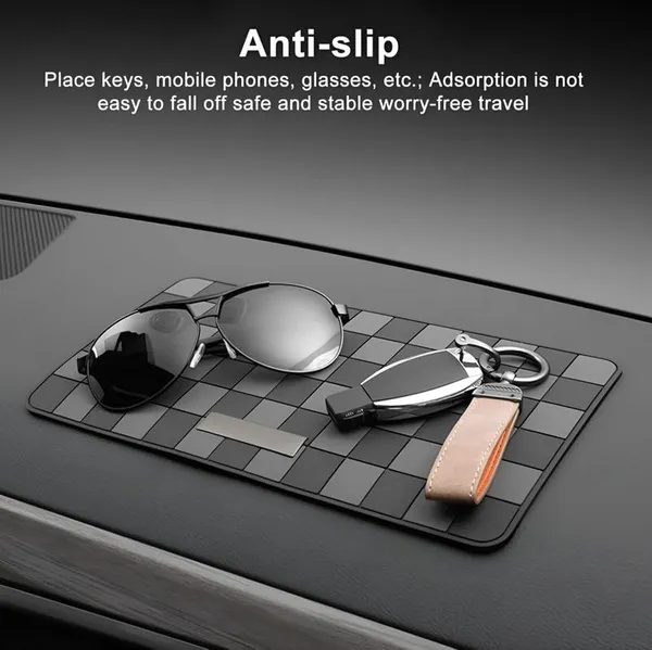 Sports_Non-Slip_Car_Dashboard_Mat_“_Adhesive-Free,_Heat-Resistant,_Grid_Pattern_In_Black_&_Grey_“_Interior_Protection_&_Decor
