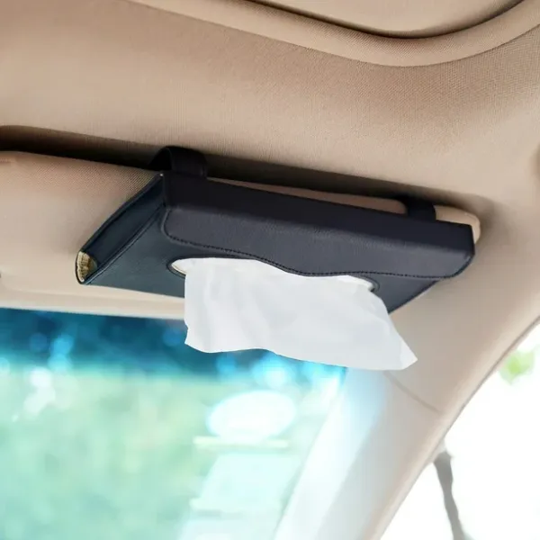 Sun_Visor_Car_Tissue_Holder_–_Premium_Black_Leather_Napkin_Dispenser,_Universal_Fit_for_All_Cars