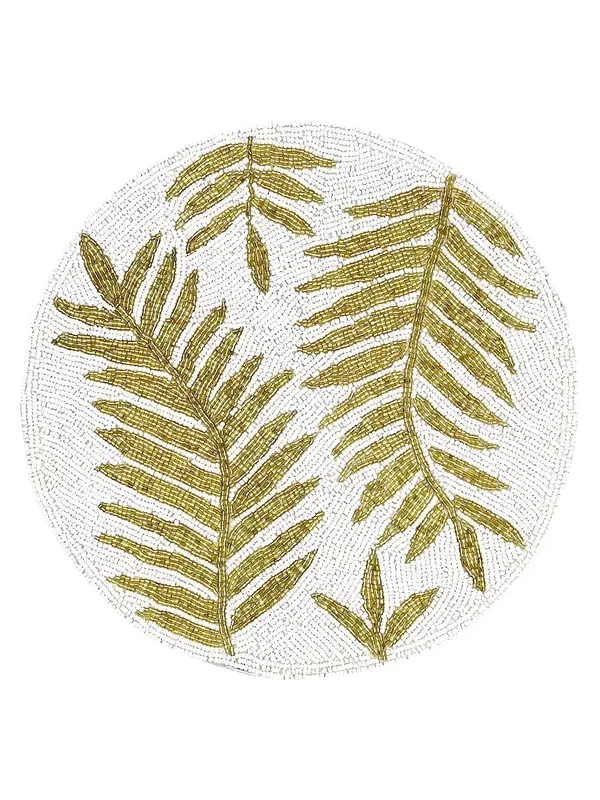 Firozi_Poleyster_Placemats,_Beaded_Design,14_Inch_Round_White_Golden_Leaf_Pattern,_Best_For_Bed-Side_Table/Center_Table,_Dining_Table/Shelves