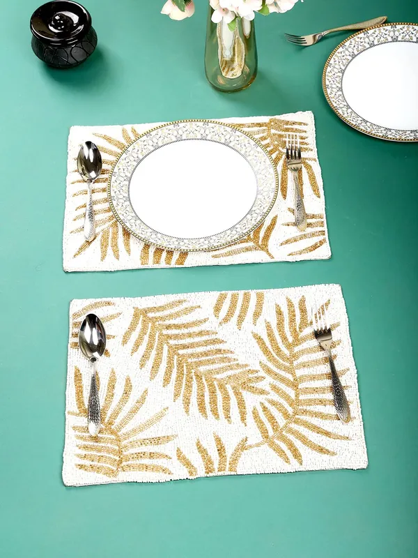 Firozi_Poleyster_Placemats,_Beaded_Design,14_Inch_Gulmohar_Floral_Pattern,_Best_For_Bed-Side_Table/Center_Table,_Dining_Table/Shelves_Pack_Of_2