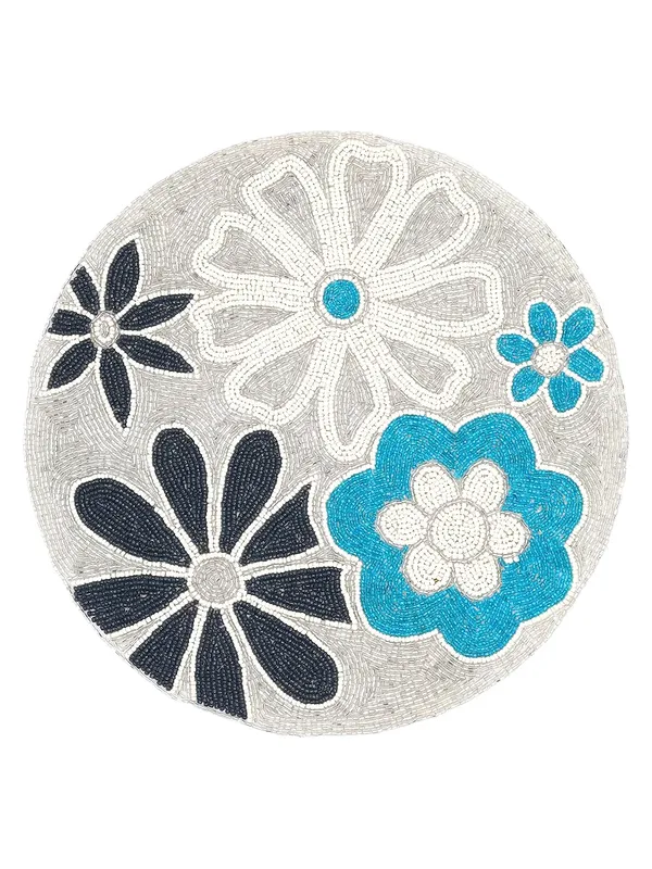 Firozi_Poleyster_Placemats,_Beaded_Design,14_Inchgolden_Leaf_Pattern,_Best_For_Bed-Side_Table/Center_Table,_Dining_Table/Shelves