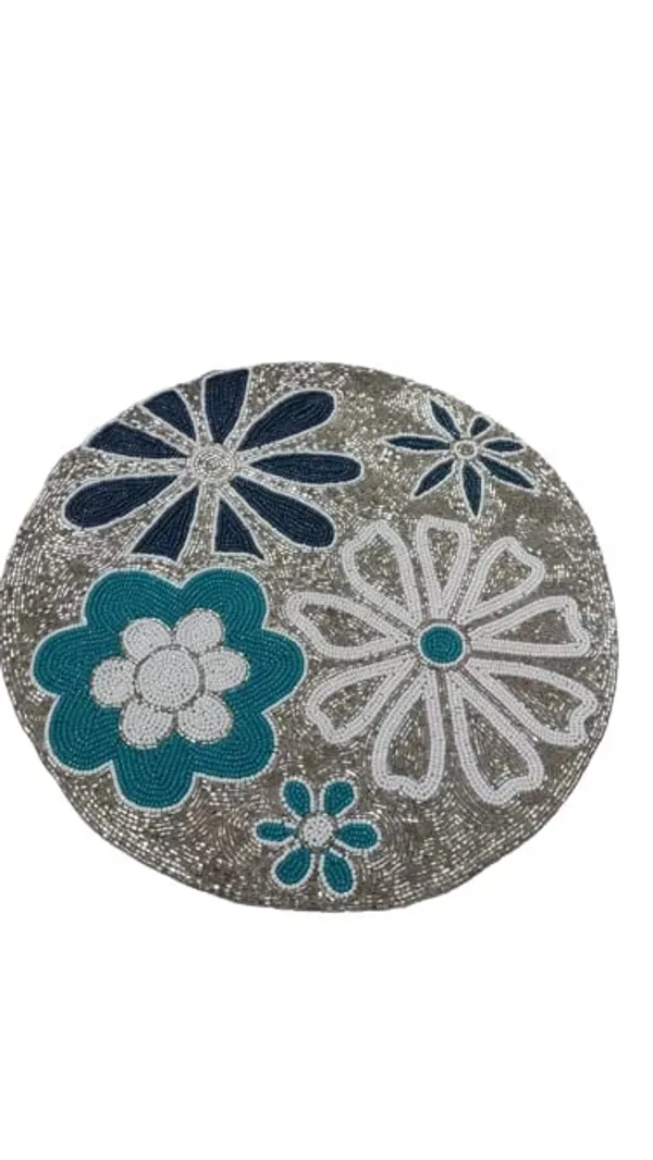 Firozi_Poleyster_Placemats,_Beaded_Design,14_Inchgolden_Leaf_Pattern,_Best_For_Bed-Side_Table/Center_Table,_Dining_Table/Shelves