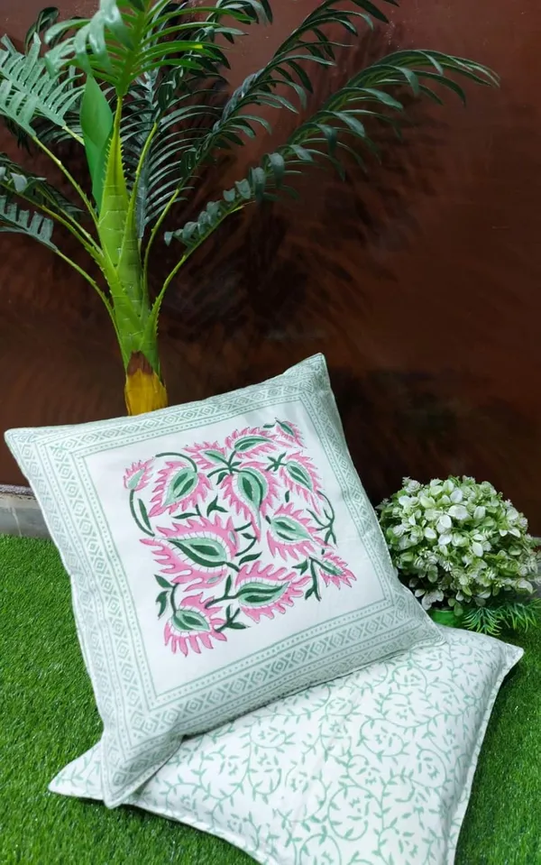 Multi_Cotton_Hand_Block_Print_Cushion_Nd_Pillow_Covers_(16_X16_Inch)_For_Sofa_Bedroom_Bedroom,_Living_Room,_Office_(Green_Jaal_Print)_Pack_Of_5