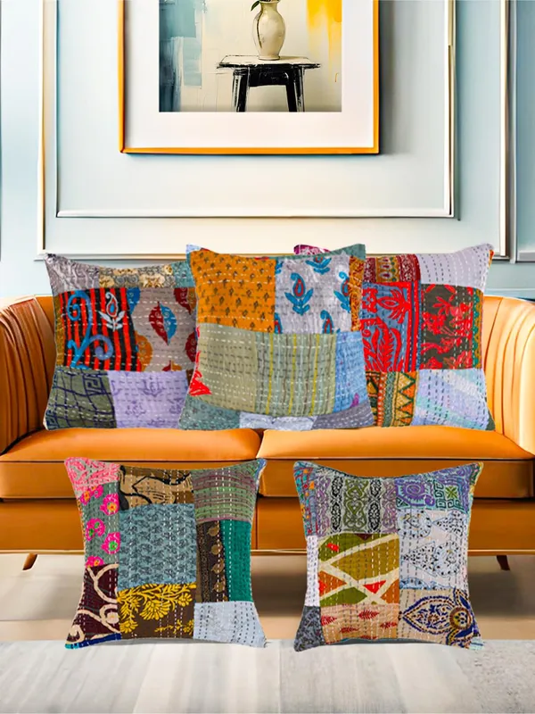 Multi_Kantha_Embroidery_Silk_Cushion_Nd_Pillow_Covers_(16_X16_Inch)_For_Sofa_Bedroom_Bedroom,_Living_Room,_Office_(Multicolor,_Grey)_Pack_Of_5