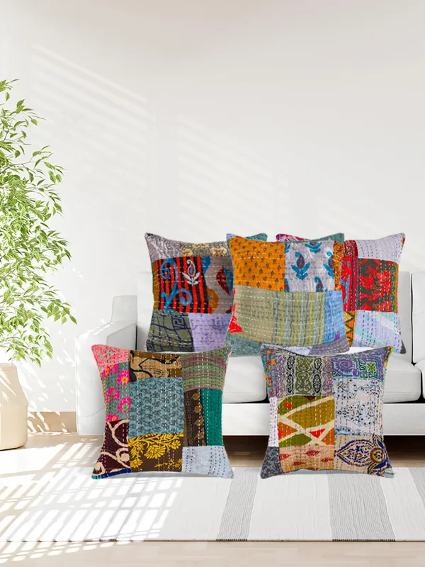 Multi_Kantha_Embroidery_Silk_Cushion_Nd_Pillow_Covers_(16_X16_Inch)_For_Sofa_Bedroom_Bedroom,_Living_Room,_Office_(Multicolor,_Grey)_Pack_Of_5