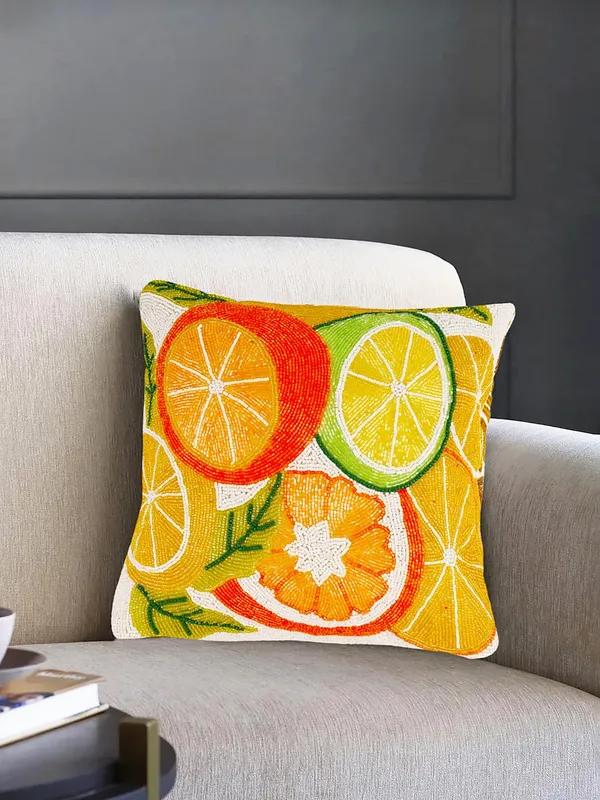 Multicolour_Cotton_Beaded_Embroidery_Pillow/Sofa_Cushion_Cover_For_Bedroom,_Living_Room,_Office_(16X16-Inches)_-_Set_Of_1(40.64_Cm*40.64_Cm,Multicolour)_Lemon_Pattern