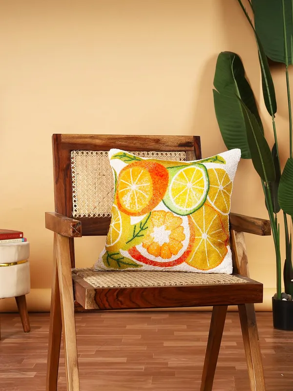 Multicolour_Cotton_Beaded_Embroidery_Pillow/Sofa_Cushion_Cover_For_Bedroom,_Living_Room,_Office_(16X16-Inches)_-_Set_Of_1(40.64_Cm*40.64_Cm,Multicolour)_Lemon_Pattern