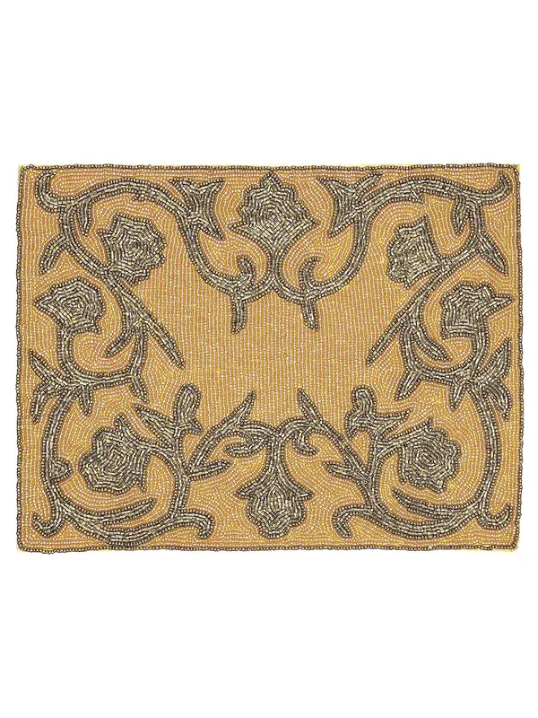 Firozi_Poleyster_Placemats,_Beaded_Design,14_Inch_Brown_Golden_Emb._Pattern,_Best_For_Bed-Side_Table/Center_Table,_Dining_Table/Shelves