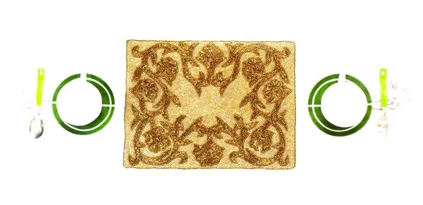 Firozi_Poleyster_Placemats,_Beaded_Design,14_Inch_Brown_Golden_Emb._Pattern,_Best_For_Bed-Side_Table/Center_Table,_Dining_Table/Shelves
