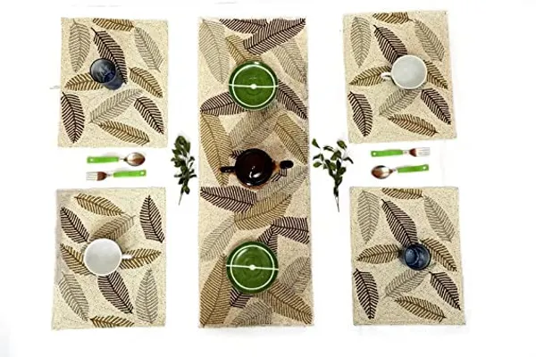 Multicolor_Best_Export_Quality_Jacquard_Beaded_Dining_Table_Mats_5_Pieces_With_Runner_-(Set_Of_5_,One_Runner_Nd_4_Placemats)_(Mats-_14"_X_12"_And_Table_Runner-_36"_X_13")