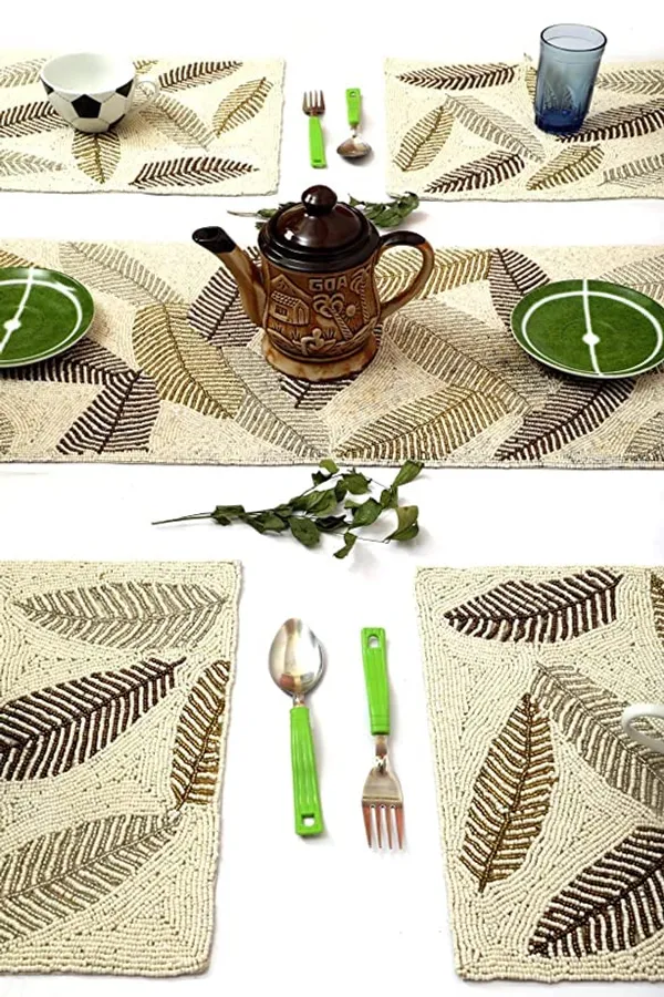 Multicolor_Best_Export_Quality_Jacquard_Beaded_Dining_Table_Mats_5_Pieces_With_Runner_-(Set_Of_5_,One_Runner_Nd_4_Placemats)_(Mats-_14"_X_12"_And_Table_Runner-_36"_X_13")