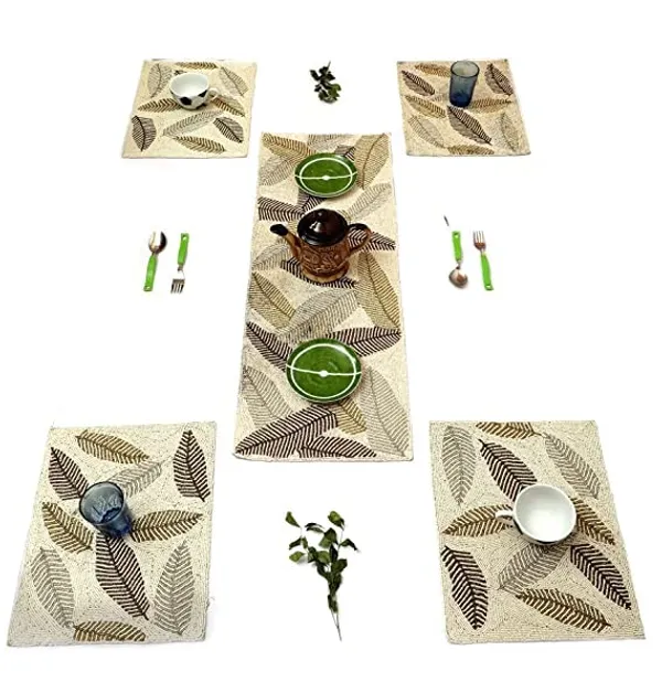 Multicolor_Best_Export_Quality_Jacquard_Beaded_Dining_Table_Mats_5_Pieces_With_Runner_-(Set_Of_5_,One_Runner_Nd_4_Placemats)_(Mats-_14"_X_12"_And_Table_Runner-_36"_X_13")
