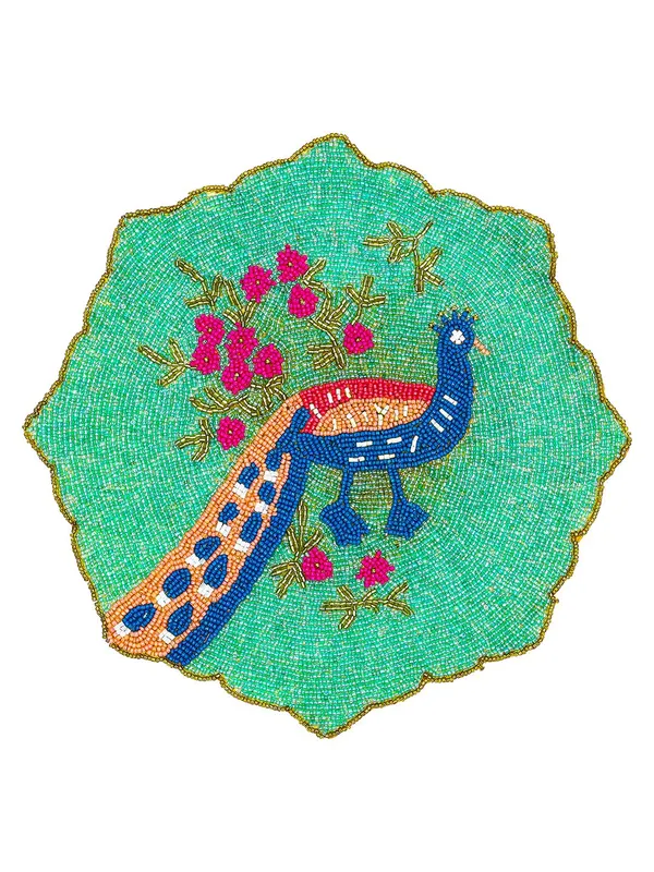 Firozi_Poleyster_Placemats,_Beaded_Design,14_Inch_Gulmohar_Floral_Pattern,_Best_For_Bed-Side_Table/Center_Table,_Dining_Table/Shelves_Pack_Of_2
