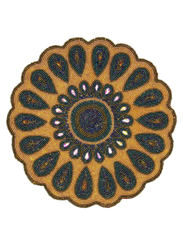 Firozi_Poleyster_Placemats,_Beaded_Design,14_Inch_Gulmohar_Floral_Pattern,_Best_For_Bed-Side_Table/Center_Table,_Dining_Table/Shelves_Pack_Of_2