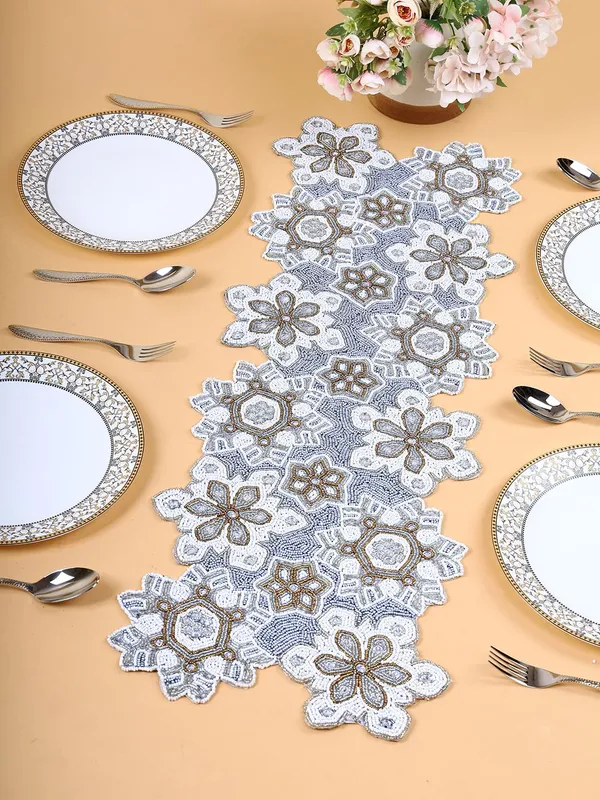 White_&_Maroon_Premium_Handcraf_Beautiful_Beaded_Table_Runner_Craftsmanship_(13_*_36_Inches,_White_Self_Pattern)