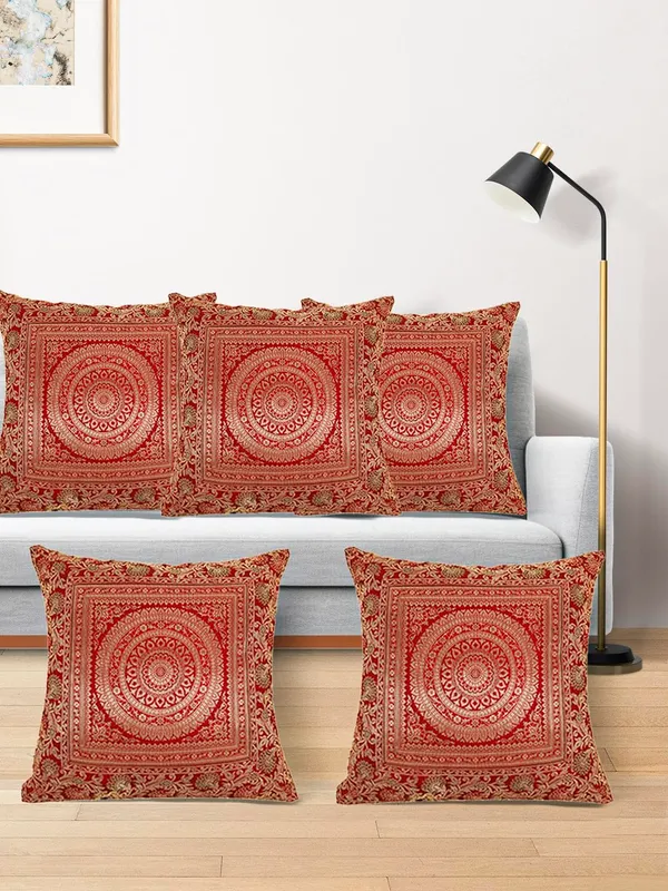 Multi_Silk_Brocade_Embroidery_Silk_Cushion_Nd_Pillow_Covers_(16_X16_Inch)_For_Sofa_Bedroom_Bedroom,_Living_Room,_Office_(Multicolor_Maroon)_Pack_Of_5