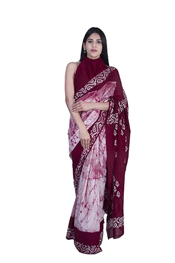 Maroon_Hand_Block_Printed_Jaipuri_Handloom_Cotton_Mulmul_Saree_With_Unstitched_Blouse_Piece_For_Women