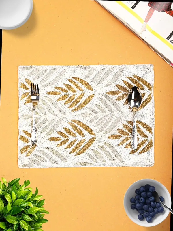 Firozi_Poleyster_Placemats,_Beaded_Design,14_Inch_Gulmohar_Floral_Pattern,_Best_For_Bed-Side_Table/Center_Table,_Dining_Table/Shelves_Pack_Of_1