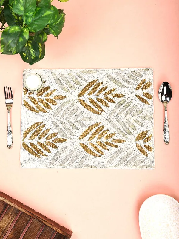 Firozi_Poleyster_Placemats,_Beaded_Design,14_Inch_Gulmohar_Floral_Pattern,_Best_For_Bed-Side_Table/Center_Table,_Dining_Table/Shelves_Pack_Of_1