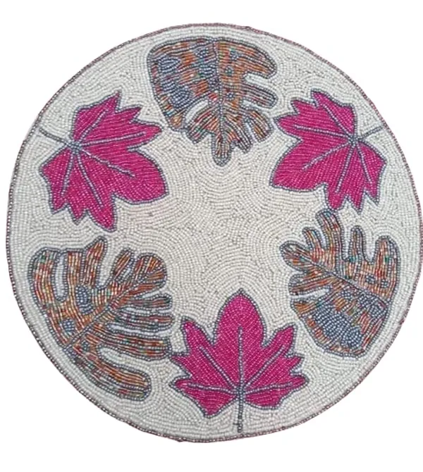 Firozi_Poleyster_Placemats,_Beaded_Design,14_Inch_Brown_Pink_Round_Pattern,_Best_For_Bed-Side_Table/Center_Table,_Dining_Table/Shelves