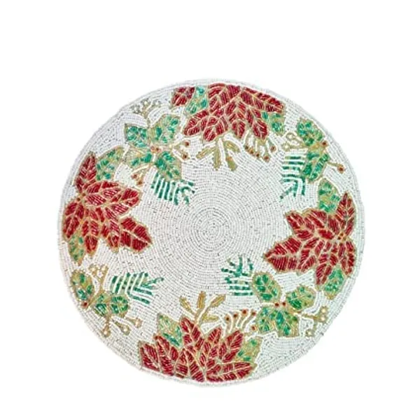 Firozi_Poleyster_Placemats,_Beaded_Design,14_Inch_Multicolor_Floral_Pattern,_Best_For_Bed-Side_Table/Center_Table,_Dining_Table/Shelves