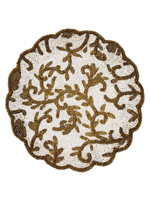 Firozi_Poleyster_Placemats,_Beaded_Design,14_Inch_Gulmohar_Floral_Pattern,_Best_For_Bed-Side_Table/Center_Table,_Dining_Table/Shelves_Pack_Of_2