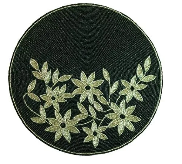 Firozi_Poleyster_Placemats,_Beaded_Design,14_Inch_Black_Emb.Best_For_Bed-Side_Table/Center_Table,_Dining_Table/Shelves