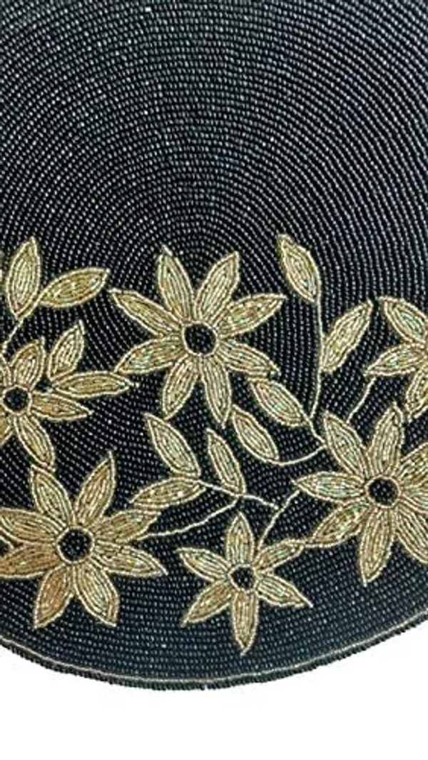 Firozi_Poleyster_Placemats,_Beaded_Design,14_Inch_Black_Emb.Best_For_Bed-Side_Table/Center_Table,_Dining_Table/Shelves