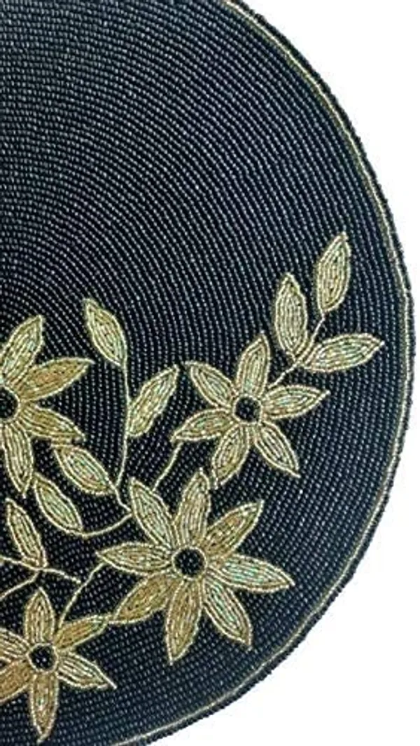 Firozi_Poleyster_Placemats,_Beaded_Design,14_Inch_Black_Emb.Best_For_Bed-Side_Table/Center_Table,_Dining_Table/Shelves