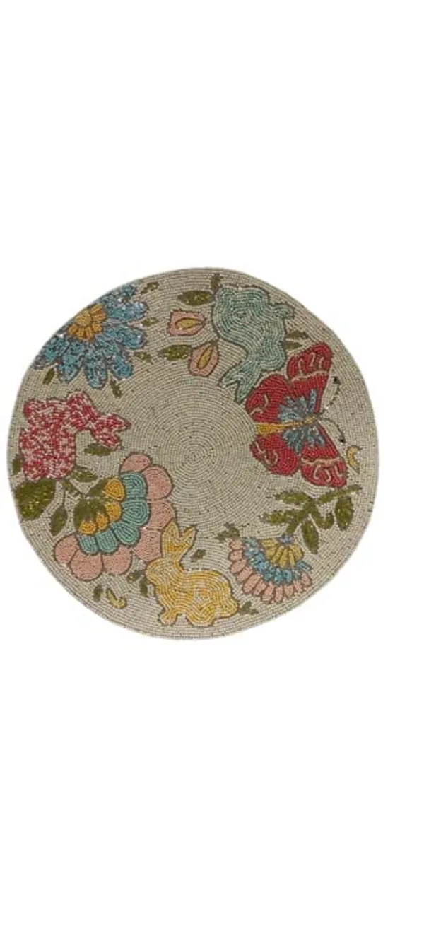 Firozi_Poleyster_Placemats,_Beaded_Design,14_Inch_Butterfly_Pattern,_Best_For_Bed-Side_Table/Center_Table,_Dining_Table/Shelves