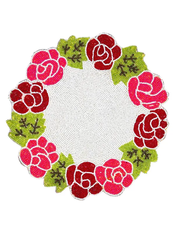 Firozi_Poleyster_Placemats,_Beaded_Design,14_Inch_Gulmohar_Floral_Pattern,_Best_For_Bed-Side_Table/Center_Table,_Dining_Table/Shelves_Pack_Of_2