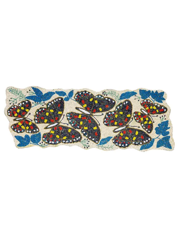 Green_Beaded_Dinning_Table_Runner_Black_Nd_White_Butter_Fly_Pattern_13_*_36