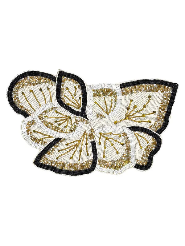 Cream_Poleyster_Placemats,_Beaded_Design,14_Inch_Black_Border_Butterfly_Pattern,_Best_For_Bed-Side_Table/Center_Table,_Dining_Table/Shelves