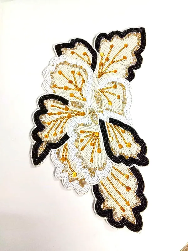 Cream_Poleyster_Placemats,_Beaded_Design,14_Inch_Black_Border_Butterfly_Pattern,_Best_For_Bed-Side_Table/Center_Table,_Dining_Table/Shelves