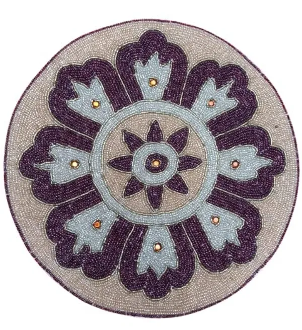 Firozi_Poleyster_Placemats,_Beaded_Design,14_Inch_Round_Pattern,_Best_For_Bed-Side_Table/Center_Table,_Dining_Table/Shelves