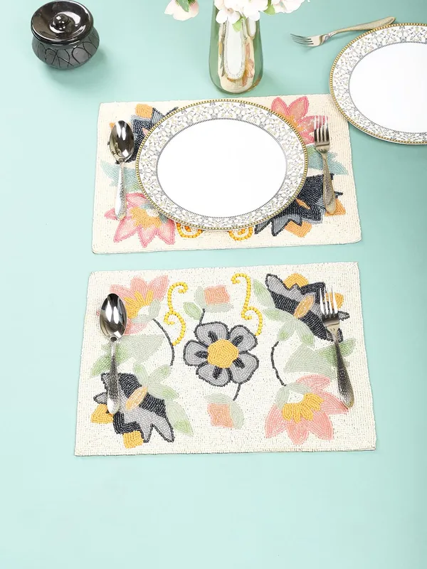 Firozi_Poleyster_Placemats,_Beaded_Design,14_Inch_Gulmohar_Floral_Pattern,_Best_For_Bed-Side_Table/Center_Table,_Dining_Table/Shelves_Pack_Of_2