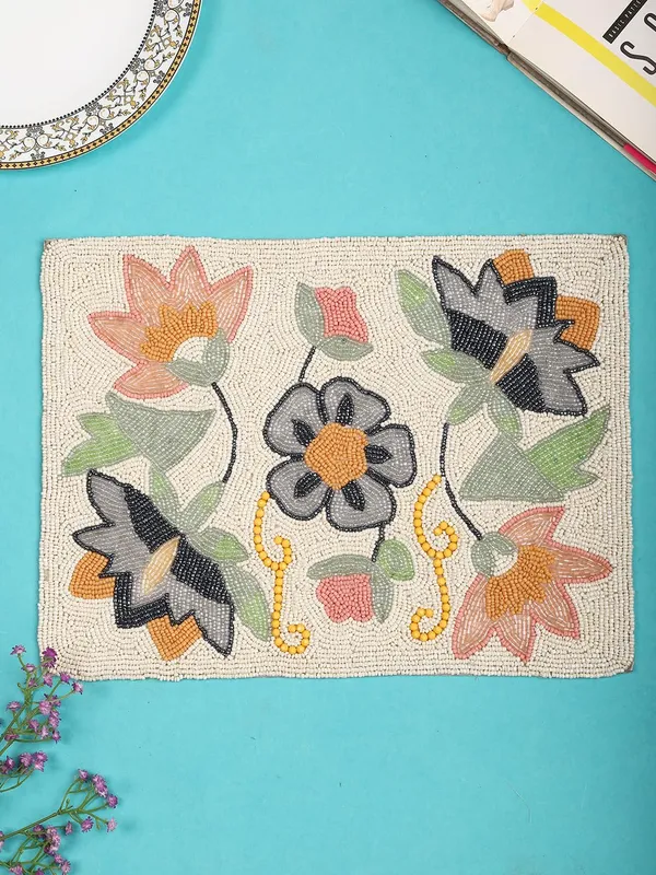 Firozi_Poleyster_Placemats,_Beaded_Design,14_Inch_Gulmohar_Floral_Pattern,_Best_For_Bed-Side_Table/Center_Table,_Dining_Table/Shelves_Pack_Of_2