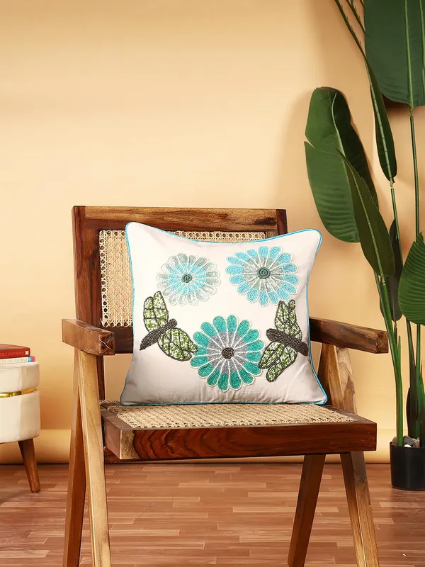 Multicolor_Beaded_Cushion_Covers_Case_Pillowcases_16X16_Inches_Summer_Leaf_Pattern(40X40_Cms)_Throw_Pillow_Sham_Floral_Cushion_Covers_For_Sofa_Couch_Bed_Chair_Pack_Of_1