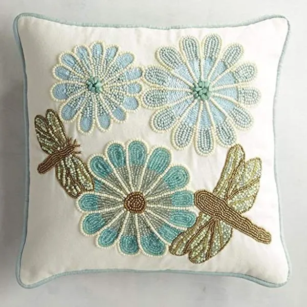 Multicolor_Beaded_Cushion_Covers_Case_Pillowcases_16X16_Inches_Summer_Leaf_Pattern(40X40_Cms)_Throw_Pillow_Sham_Floral_Cushion_Covers_For_Sofa_Couch_Bed_Chair_Pack_Of_1