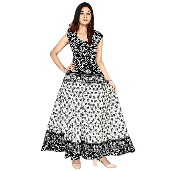 Brown_Frill&_White_Jaipuri_Printed_Cotton_Rajasthani_Traditional_Maxi_Long_Dress_For_Women