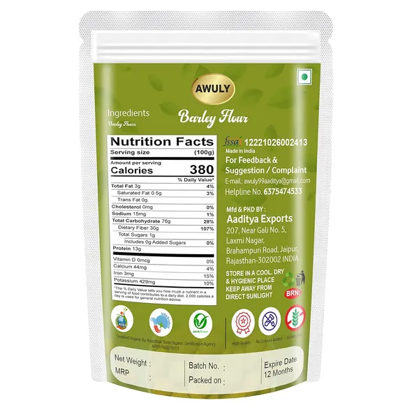 AWULY_Healthy_by_nature_Certified_Organic_Flour_Barley,_jau_Atta_|_With_Fibre,_Vitamins_&_Minerals|_For_Weight_Loss_|_Rich_in_Nutrients|_Make_Snacks_l_Mix_with_Wheat_Flour_&_Make_Chapati_(1000)