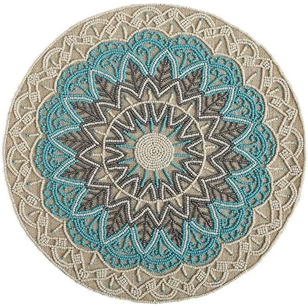 Firozi_Jute_Placemats,_Beaded_Design,14_Inch_Sky_Blue_Pattern,_Best_For_Bed-Side_Table/Center_Table,_Dining_Table/Shelves