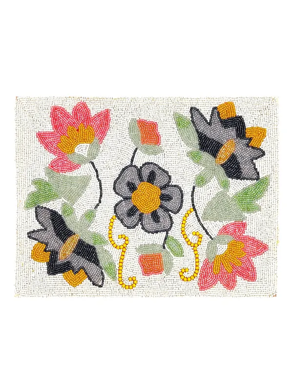 Firozi_Poleyster_Placemats,_Beaded_Design,14_Inch_Reactngle_Cream_Flower_Emb._Pattern,_Best_For_Bed-Side_Table/Center_Table,_Dining_Table/Shelves