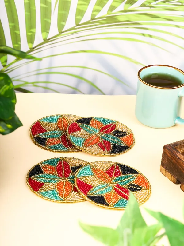 Multicolor_Beaded_Printed_Matte_Finish_Coasters_For_Cups_And_Dining_Table_Set_Of_4